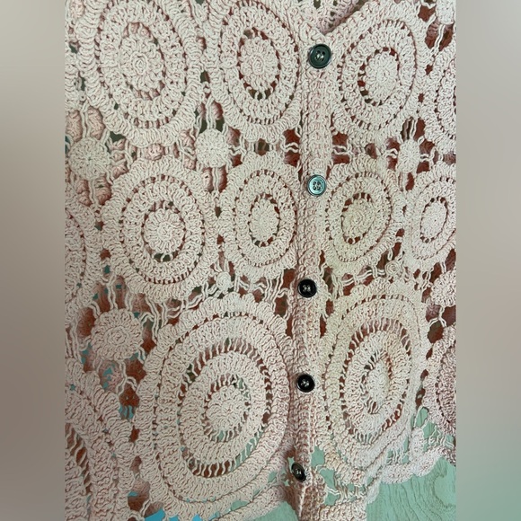 POL Pink Peach Crochet Button Front Cardigan One Size SMC79 Beautiful - Picture 7 of 13